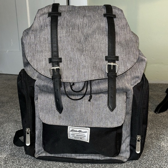 EDDIE BAUER first adventure backpack diaper bag in gray/black - Picture 2 of 8